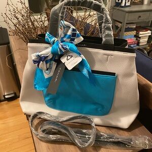 Tahari Vegan Leather Colorblock Satchel with Crossbody Strap